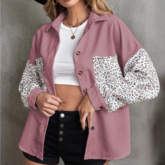 Leopard print patched corduroy shirt - Picture 2 of 5